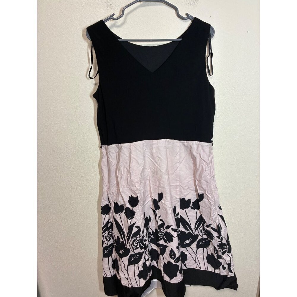 DressBarn Dress Business Casual Boho Floral Sleeveless Black White Size 14W BD1